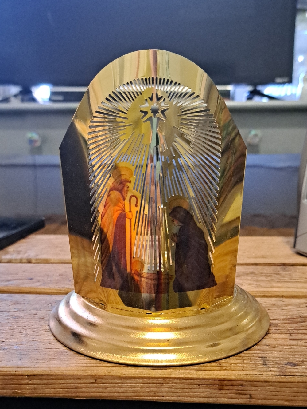Vintahe Brass Nativity Decorative Candle Holder Home Art